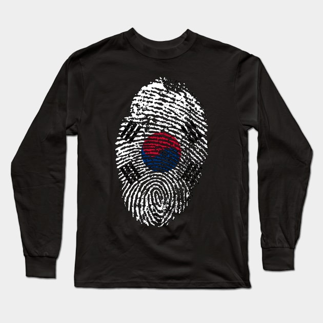 South Korea Flag - KR Fingerprint Flag - South Korean Flag Long Sleeve T-Shirt by Printaha